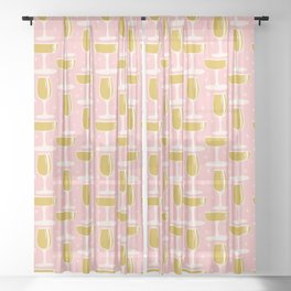 The Glasses Full of Champagne \\ Pink Background Sheer Curtain