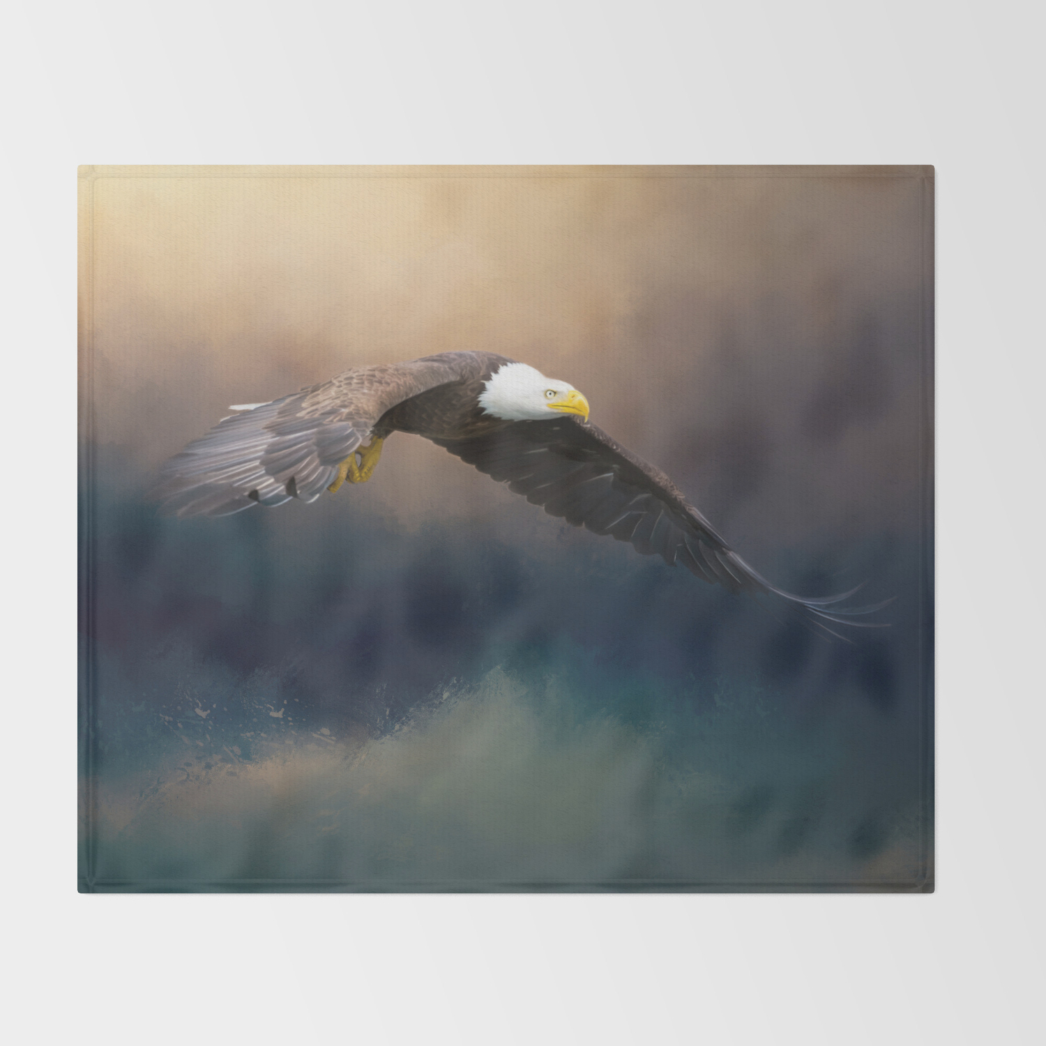 Painting Flying American Bald Eagle Throw Blanket By