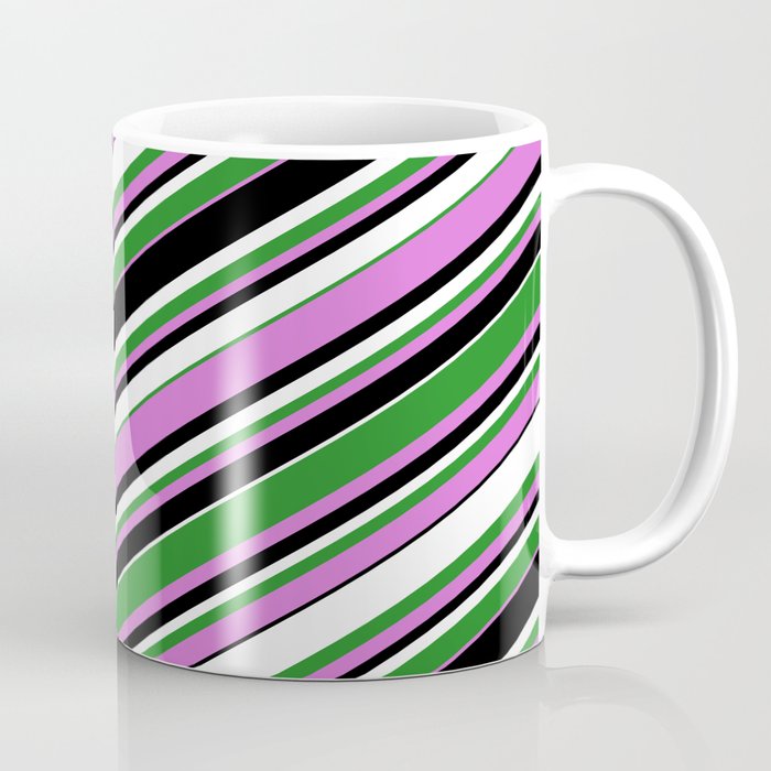 Forest Green, Orchid, Black & White Colored Striped/Lined Pattern Coffee Mug