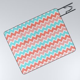 Coral Peach Pink and Aqua Turquoise Blue Chevron Picnic Blanket
