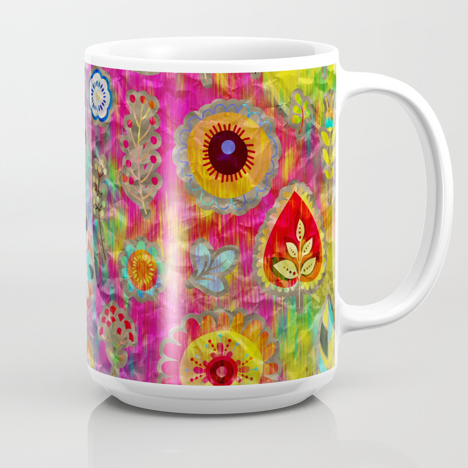 Boho Flowers Abstract Mixed Media Digital Art Collage Coffee Mug