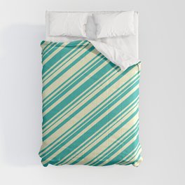 [ Thumbnail: Light Yellow and Light Sea Green Colored Lines Pattern Comforter ]