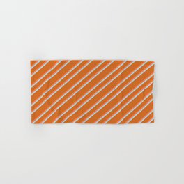 [ Thumbnail: Chocolate, Coral & Light Blue Colored Lines/Stripes Pattern Hand & Bath Towel ]