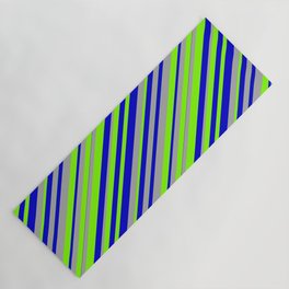 [ Thumbnail: Chartreuse, Blue, and Dark Gray Colored Lined Pattern Yoga Mat ]
