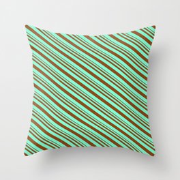 [ Thumbnail: Brown & Aquamarine Colored Lines/Stripes Pattern Throw Pillow ]