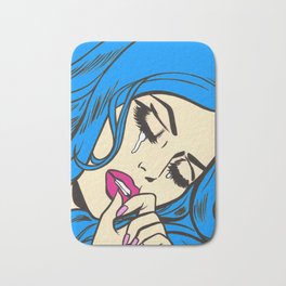 Blue Hair Crying Comic Girl Bath Mat | Beauty, Comicbook, Popart, Acrylic, Vintage, Sadgirl, Romance, Painting, Love, Makeup 