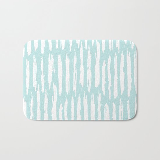 Vertical Dash Stripes White on Succulent Blue Bath Mat