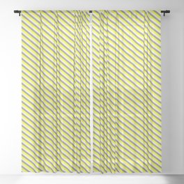 [ Thumbnail: Yellow, Beige, and Grey Colored Striped Pattern Sheer Curtain ]
