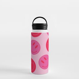 Large Pink and Red Vsco Smiley Face Pattern - Preppy Aesthetic Water Bottle