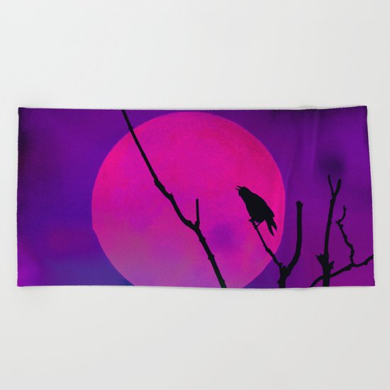 The Crow And The Pink Moon Beach Towel