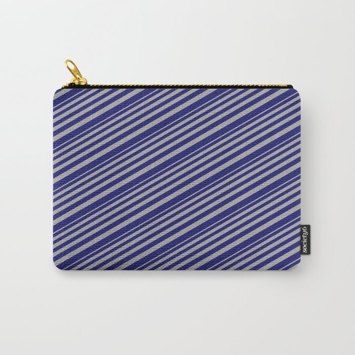 Dark Grey & Midnight Blue Colored Lined/Striped Pattern Carry-All Pouch