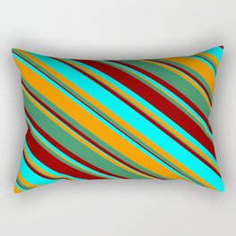 [ Thumbnail: Dark Orange, Sea Green, Dark Red, and Aqua Colored Stripes/Lines Pattern Rectangular Pillow ]
