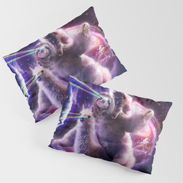 Laser Eyes Space Cat Riding Sloth Llama - Rainbow Pillow Sham