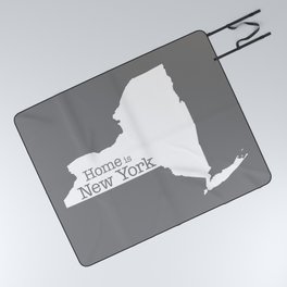 Home is New York - State outline on gray Picnic Blanket