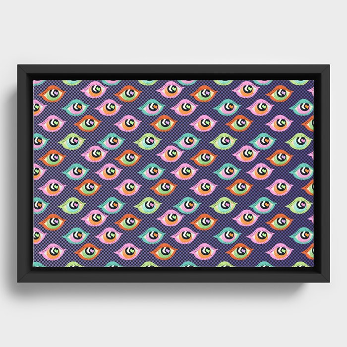 Retro Eyes Checkerboard Framed Canvas
