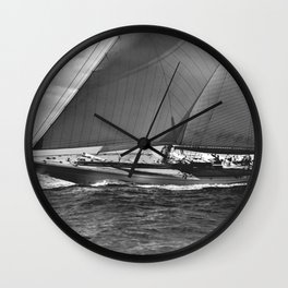 12-meter Sailing Yacht America's Cup Races nautical black and white photograph Wall Clock