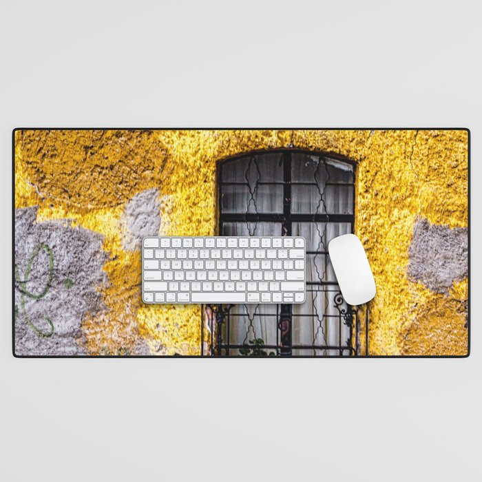 Mexico Photography - Old Yellow Wall With A Small Window Desk Mat