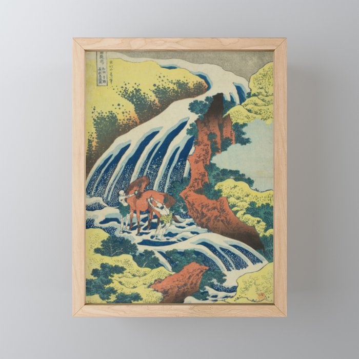 Yoshitsune Horse Washing Falls at Yoshino in Yamato Province (Washū Yoshino Yoshitsune) Katsushika Hokusai Framed Mini Art Print