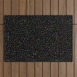 Colorful Sprinkles Jimmies on Black Background Playful Simple Pattern Outdoor Rug