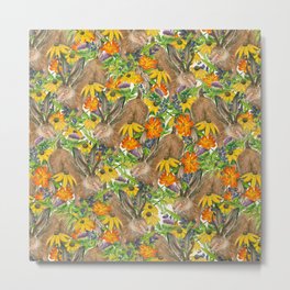 Jackalope Wildflower Florals Metal Print | Painting, Mythical, Curated, Bunny, Deerantlers, Hare, Jackalope, Thistle, Weird, Jackrabbit 