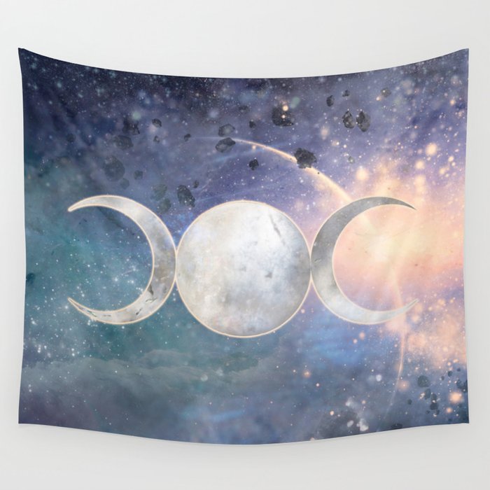 Heavenly Universe Triple Moon Goddess Wall Tapestry