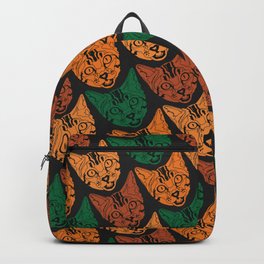 Autumn Cat Print Pattern Orange and Green (Black) Backpack