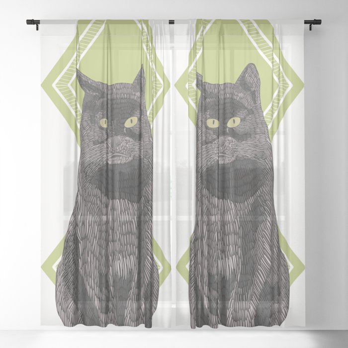 Black Cat - Green Sheer Curtain