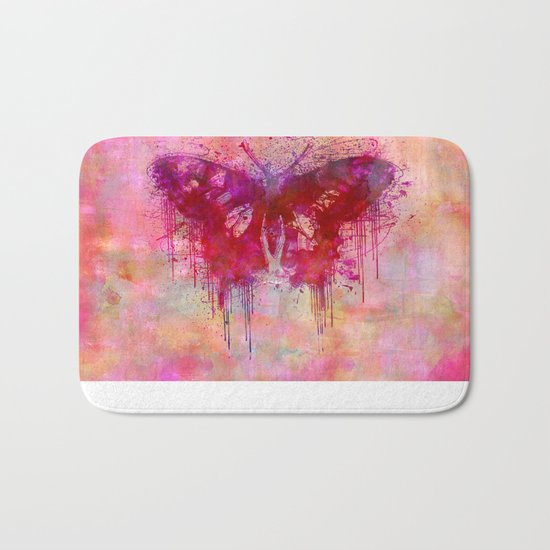 Artsy butterfly watercolor lllustration Bath Mat