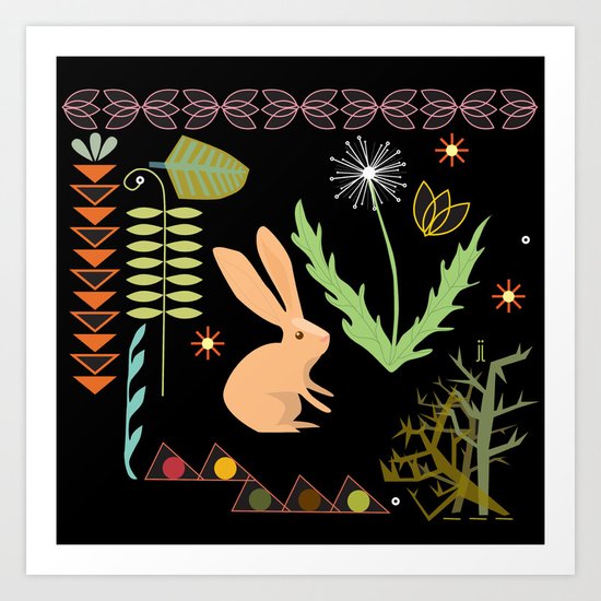 Bunny on Black Art Print