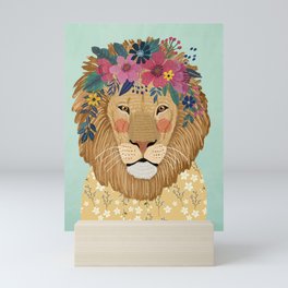 Lion with flowers Mini Art Print