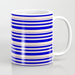 [ Thumbnail: Blue & Bisque Colored Stripes/Lines Pattern Coffee Mug ]