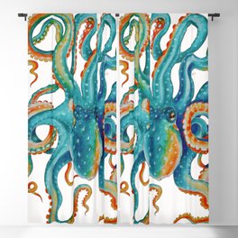 Octopus Teal Watercolor Ink Blackout Curtain