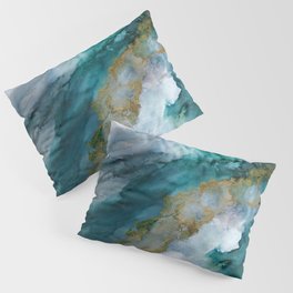 Wild Rush - abstract ocean theme in teal gray gold, marble pattern Pillow Sham