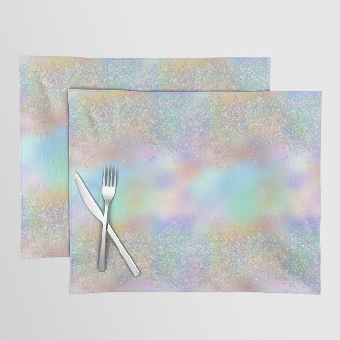 Pretty Rainbow Holographic Glitter Placemat