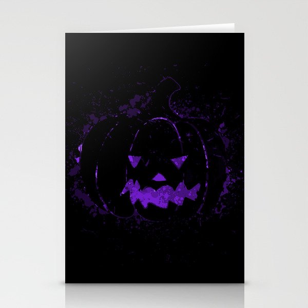 Halloween Purple Pumpkin On Black Simple Art Stationery Cards By