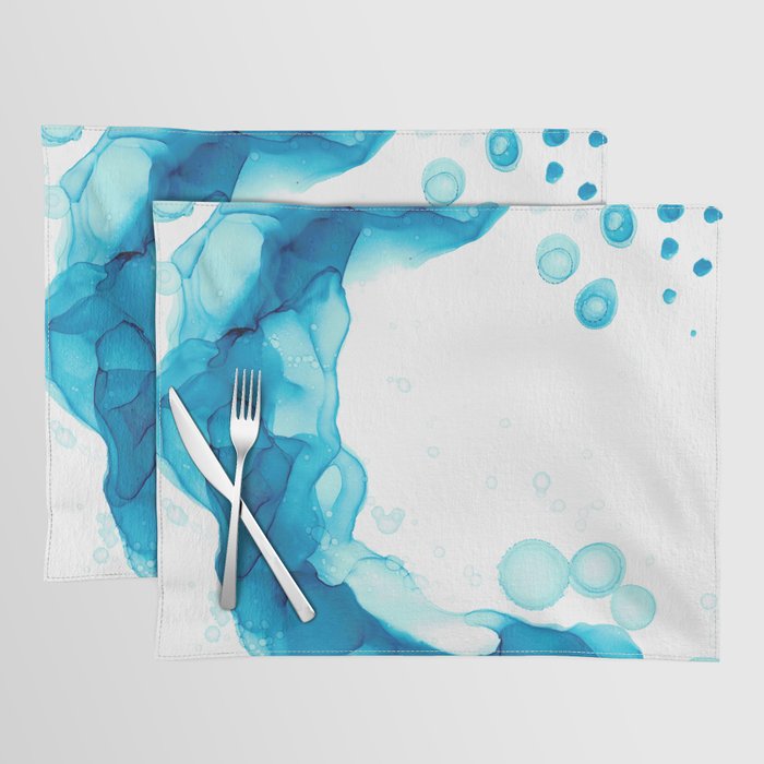 Blue Fluid Art Abstract 4422 Modern Alcohol Ink Painting by Herzart Placemat