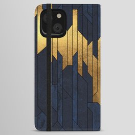 Navy Blue and Gold Abstract Spires iPhone Wallet Case