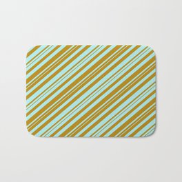 [ Thumbnail: Dark Goldenrod & Turquoise Colored Lines/Stripes Pattern Bath Mat ]