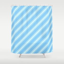 [ Thumbnail: Light Sky Blue and Light Cyan Colored Lines Pattern Shower Curtain ]