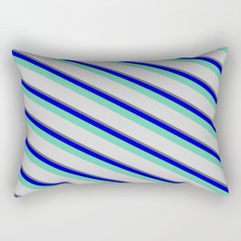 [ Thumbnail: Dim Grey, Blue, Aquamarine & Light Grey Colored Lined/Striped Pattern Rectangular Pillow ]