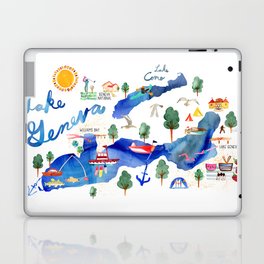 Lake Geneva Map by Sara Franklin Laptop Skin