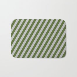 [ Thumbnail: Grey and Dark Olive Green Colored Stripes/Lines Pattern Bath Mat ]