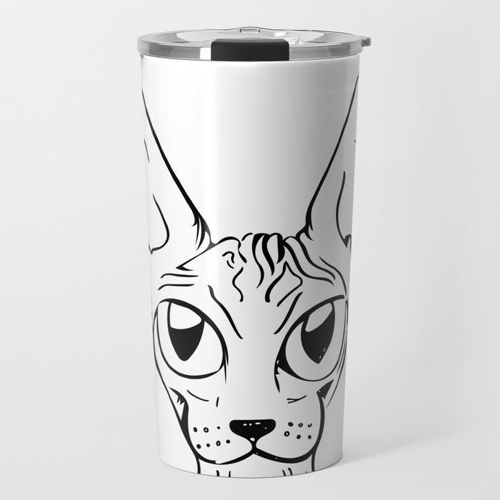 Sphynx Cat Cartoon Sphynx Cat Drawing Sphynx Illustration Black And White Ink Travel Mug By Ananovakovic Society6