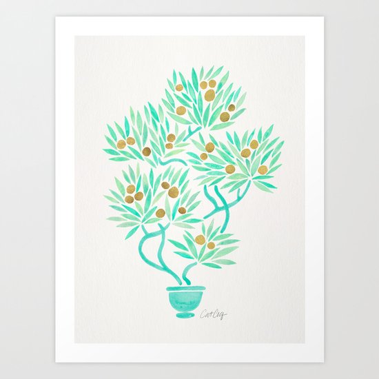 Bonsai Tree – Mint & Gold Art Print