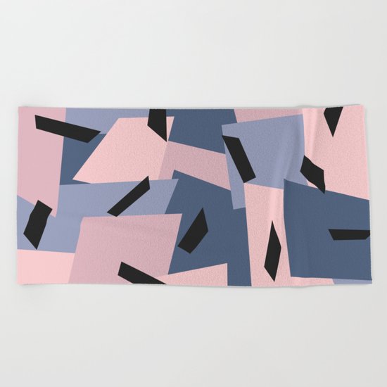 Patches Abstract Pattern Black, Blue, Pink, Gray Beach Towel