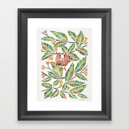 Happy Sloth – Tropical Green Rainforest Framed Art Print