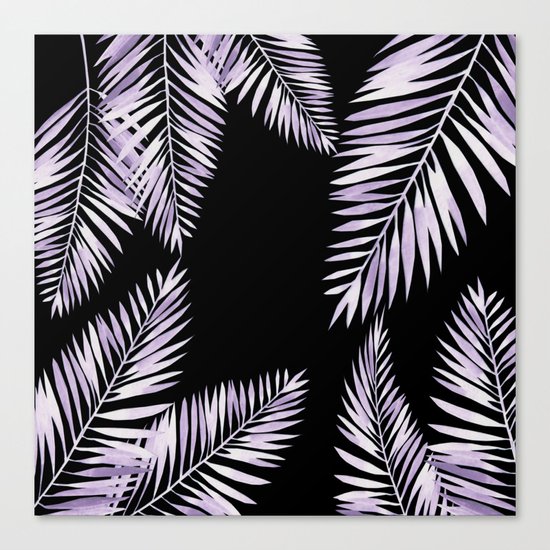 Watercolor tropical palm leaves purple Canvas Print