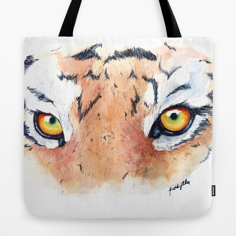 Tiger Eyes Realistic Watercolor Painting Tote Bag By Anthonynold
