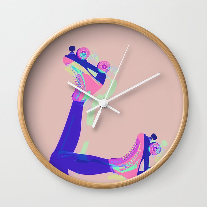 Roller Girl Skates Up - Pink Wall Clock