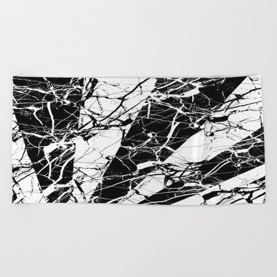 Rays Of Marble - Black and White, marble textured, abstract art Beach Towel